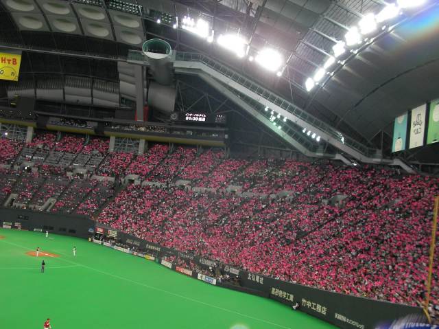 ピンク色に染まる球場（座席：99通路37列131番より撮影）